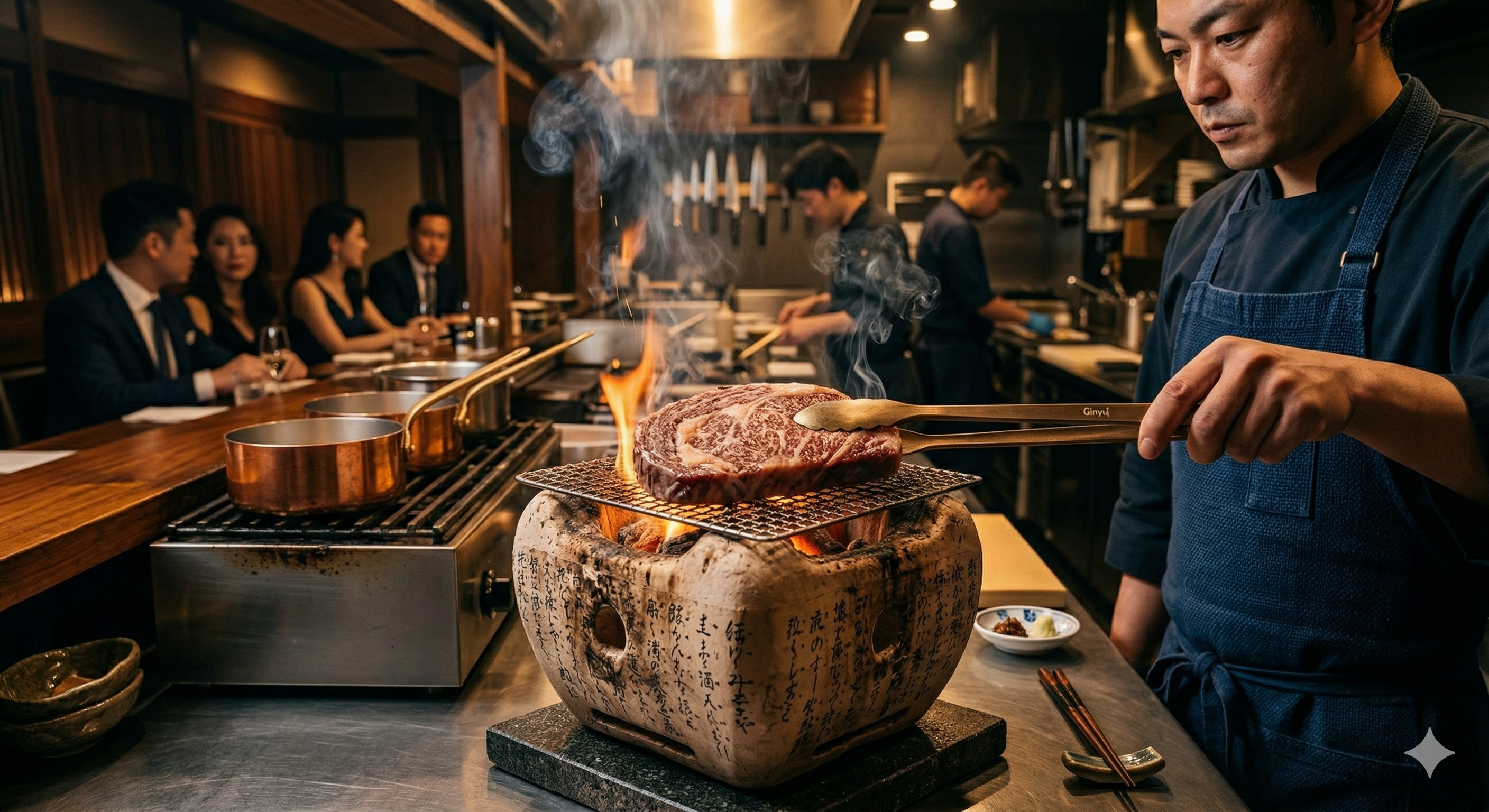 炭火で焼く和牛
